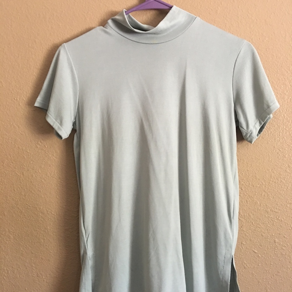 Silence + Noise Light Blue Scoop Turtleneck Top